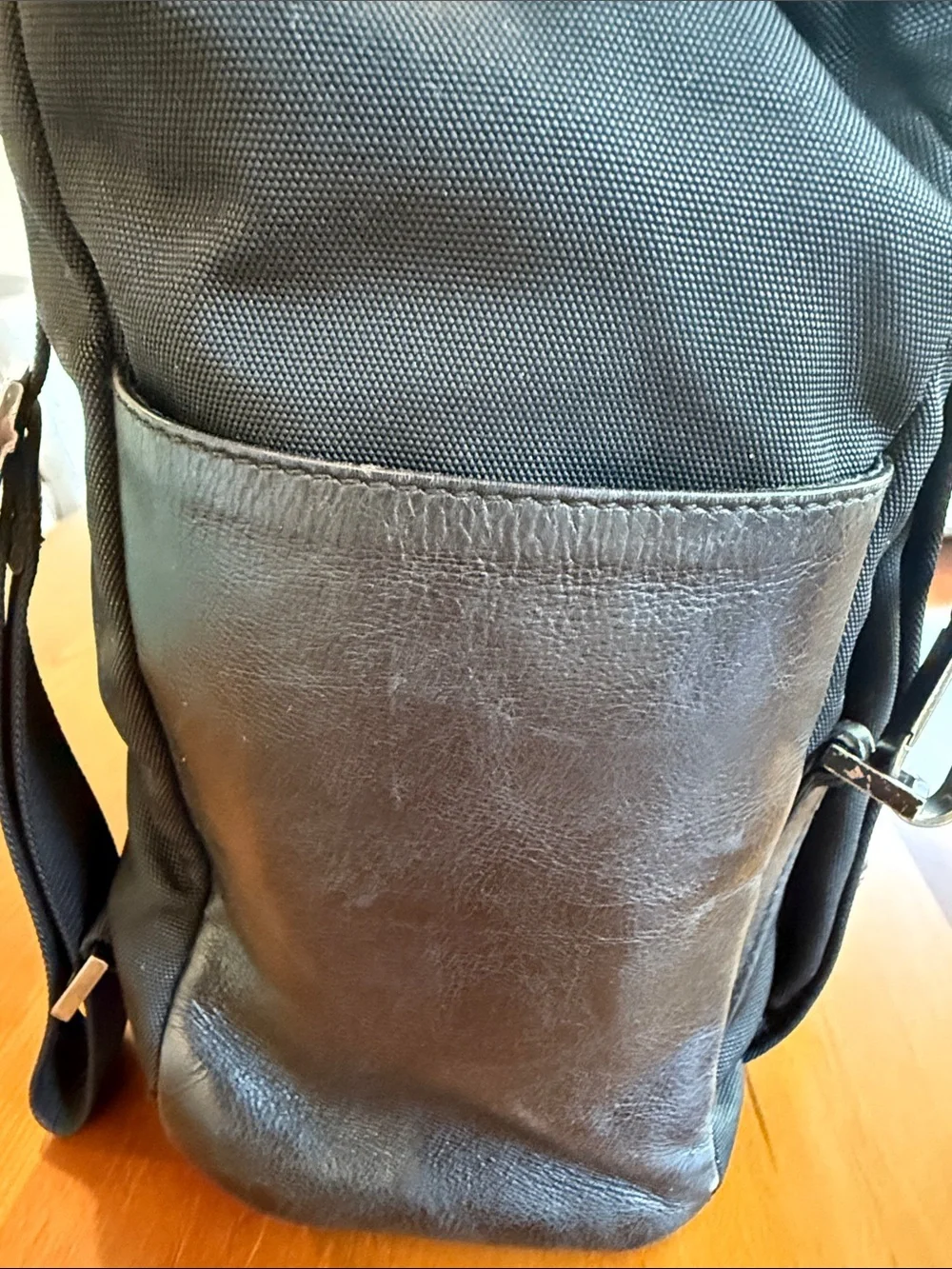 Vintage Gucci Black Nylon Leather Drawstring Backpack